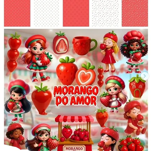 Kit Digital Morango do Amor 3D - Fanddy