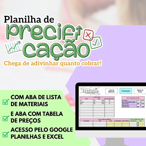 Kit Digital Planilha de Precificação - Madi