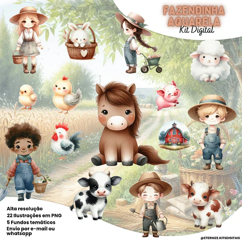 Kit Digital Fazendinha Aquarela - Eternize