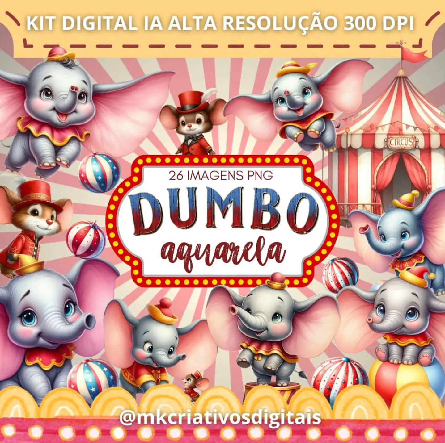 Kit Digital Dumbo aquarela - MK 1