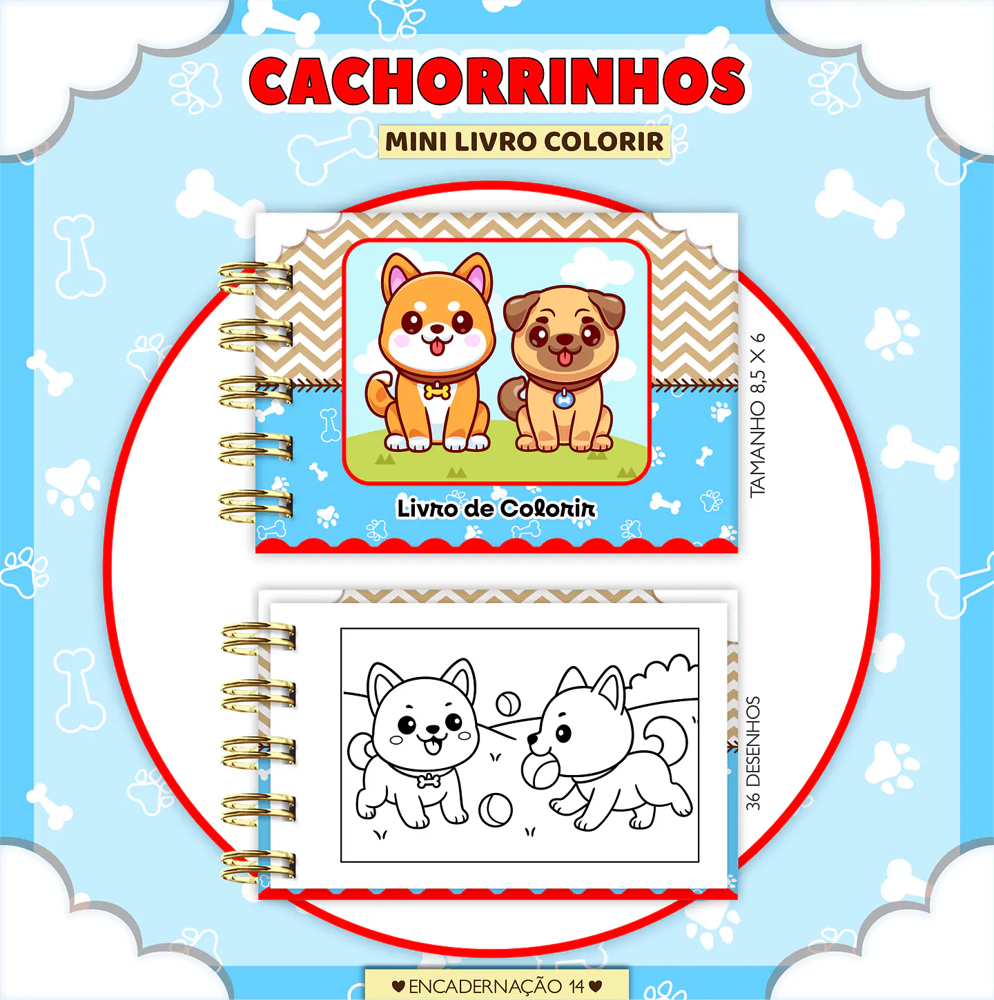 Arquivo Mini Livrinho de Colorir Cachorrinhos - Lina 1