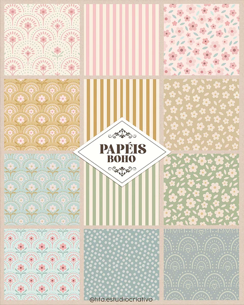 Kit Digital Papéis Boho 