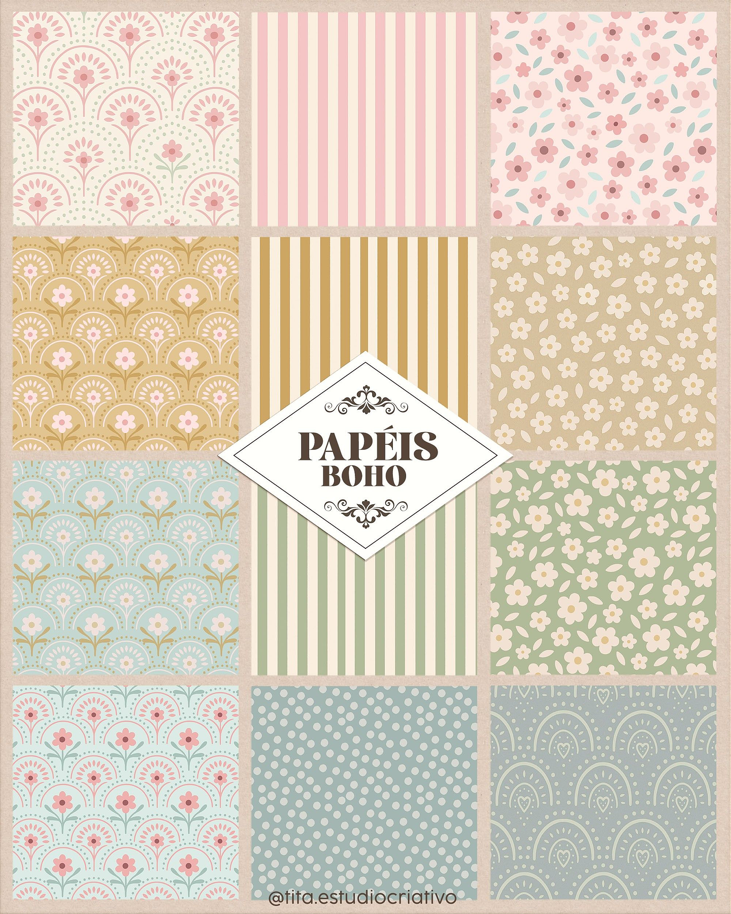 Kit Digital Papéis Boho - Tita 1