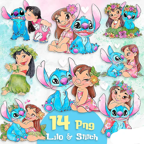 Kit Digital Lilo e Stitch Aquarela - Mypik
