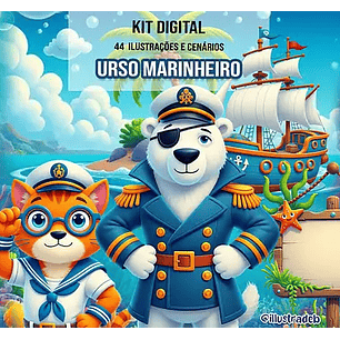 Kit Digital Urso Marinheiro - Ilustradeb