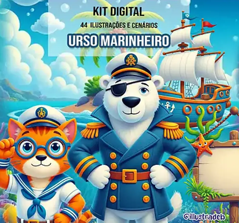 Kit Digital Urso Marinheiro - Ilustradeb 1