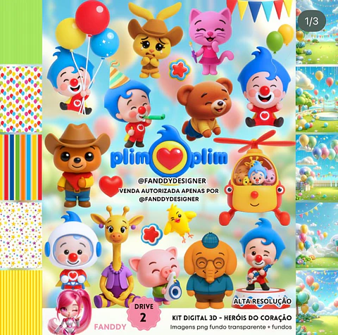 Kit Digital Heróis do Coração Plim Plim 3D - Fanddy