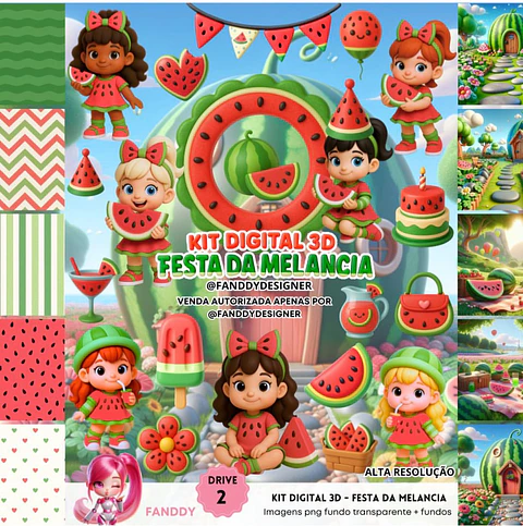 Kit Digital Festa de Melancia 3D - Fanddy