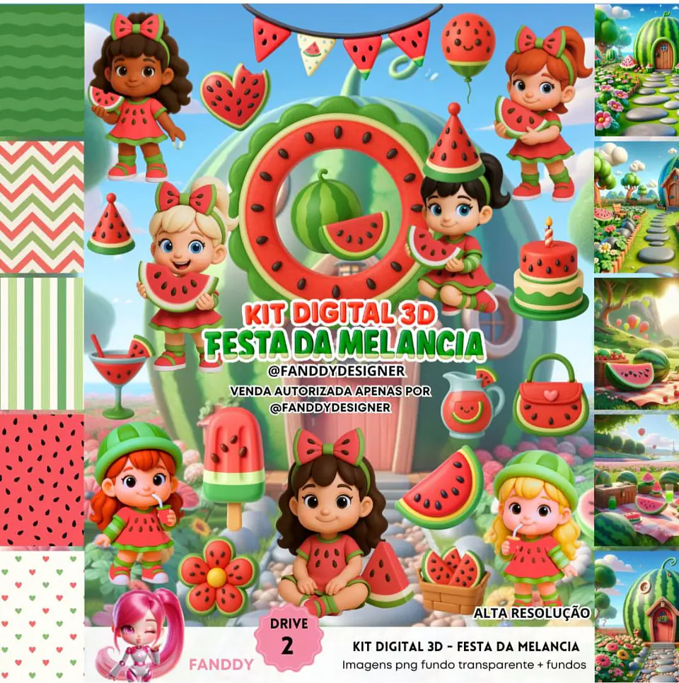 Kit Digital Festa de Melancia 3D - Fanddy 1