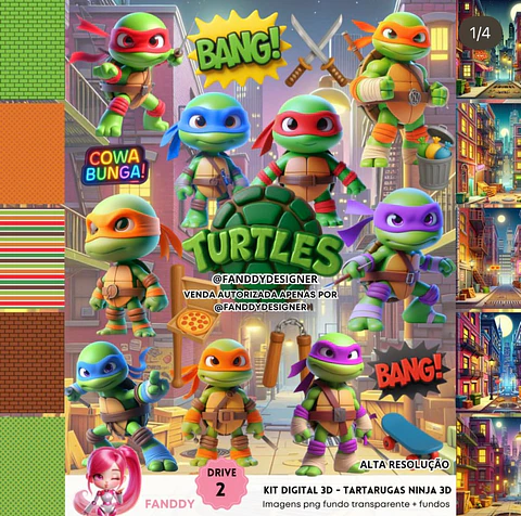 Kit Digital Tartarugas Ninja Cute 3D - Fanddy