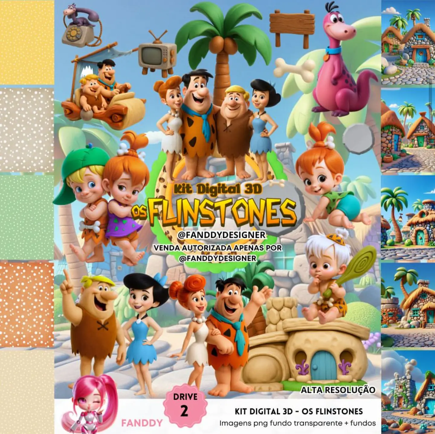 Kit Digital Os Flinstones 3D - Fanddy 1