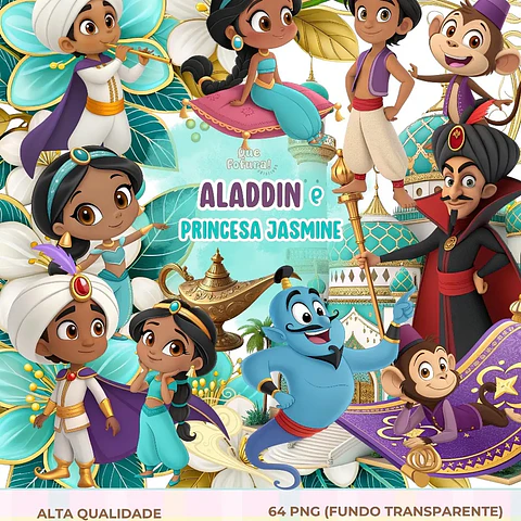 Kit Digital Aladdin e Princesa Jasmine - Que Fofura