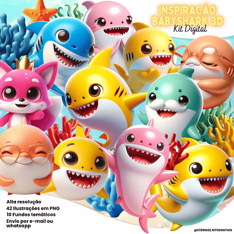 Kit Digital Inspiração Baby Shark 3D - Eternize