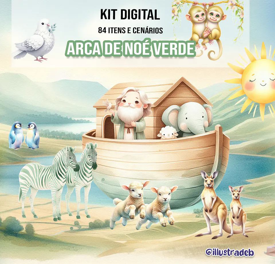 Kit Digital Arca de Noé Verde - Ilustradeb 1