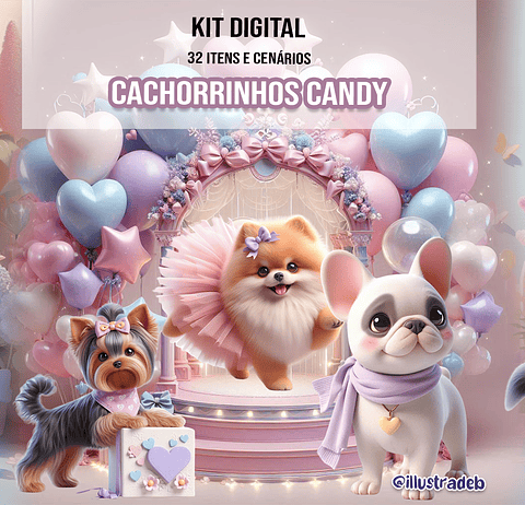 Kit Digital Cachorrinhos Candy - Ilustradeb