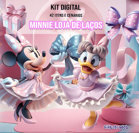 Kit Digital Minnie Loja de Laços Rosa - Ilustradeb