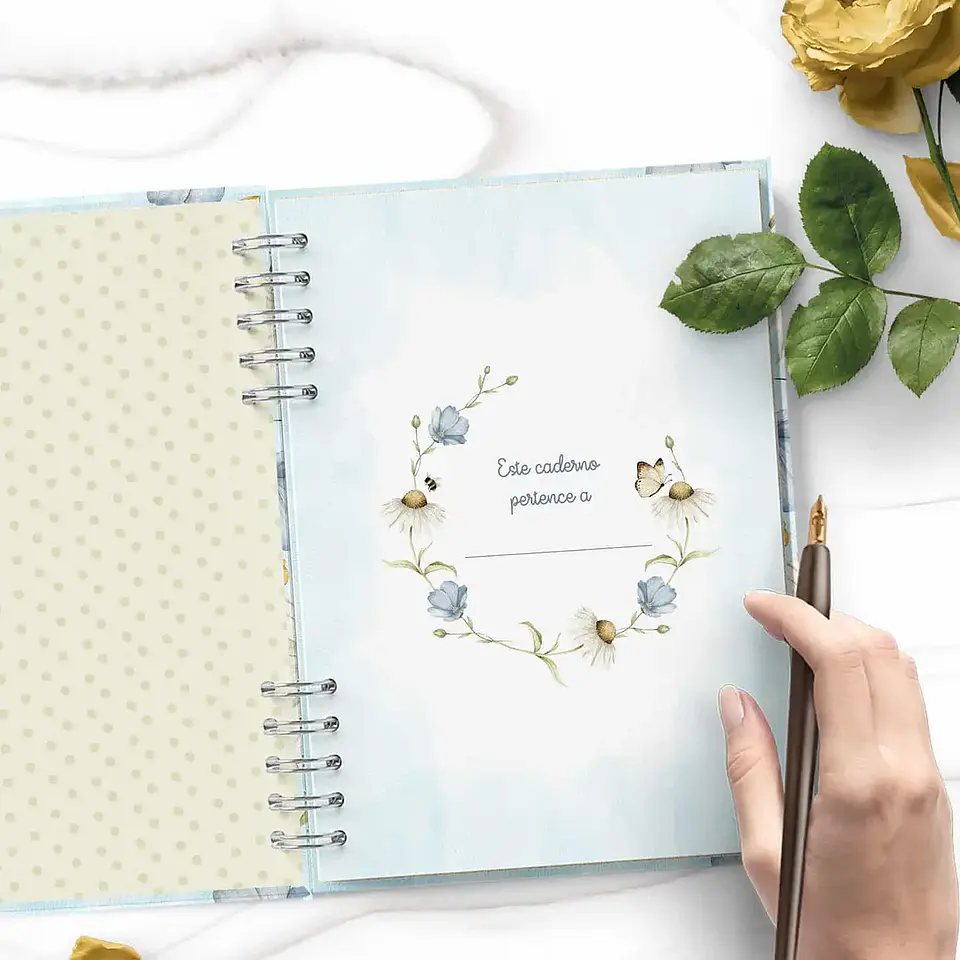 Arquivo Caderno Pautado Flores do Campo Azul - Bicho Papel 3