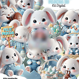 Kit Digital Coelhinho da Páscoa 3D Azul - Eternize