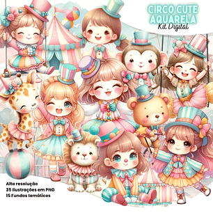 Kit Digital Circo Aquarela Menina - Eternize