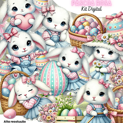 Kit Digital Coelhinha da Páscoa Rosa - Eternize