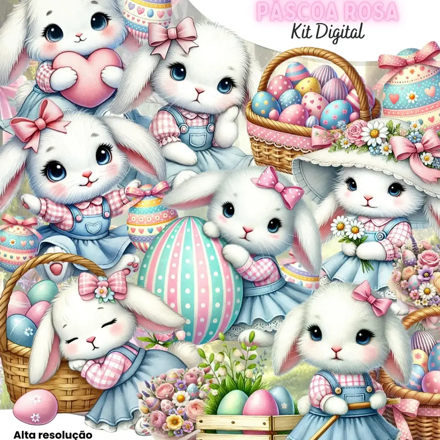Kit Digital Coelhinha da Páscoa Rosa - Eternize 1