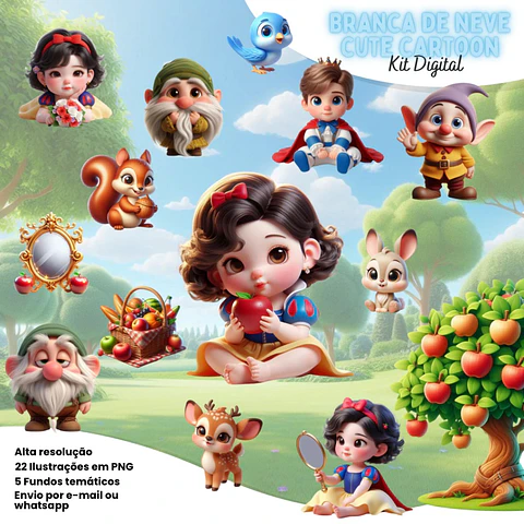 Kit Digital Branca de Neve Cartoon - Eternize
