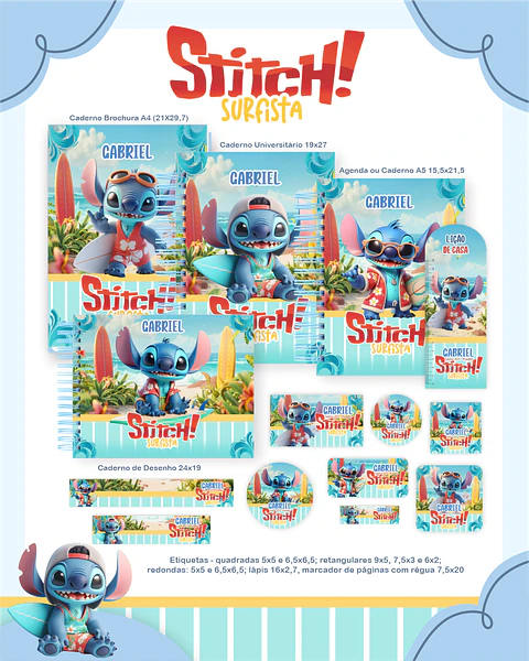 Arquivo Escolar Stitch Surfista - Pamella