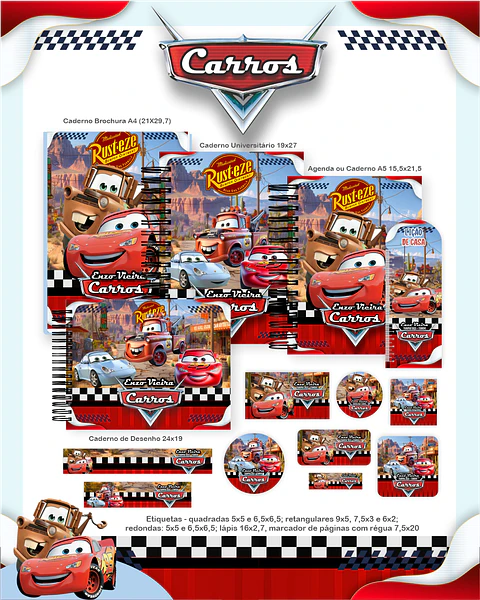 Arquivo Escolar Carros Disney - Pamella
