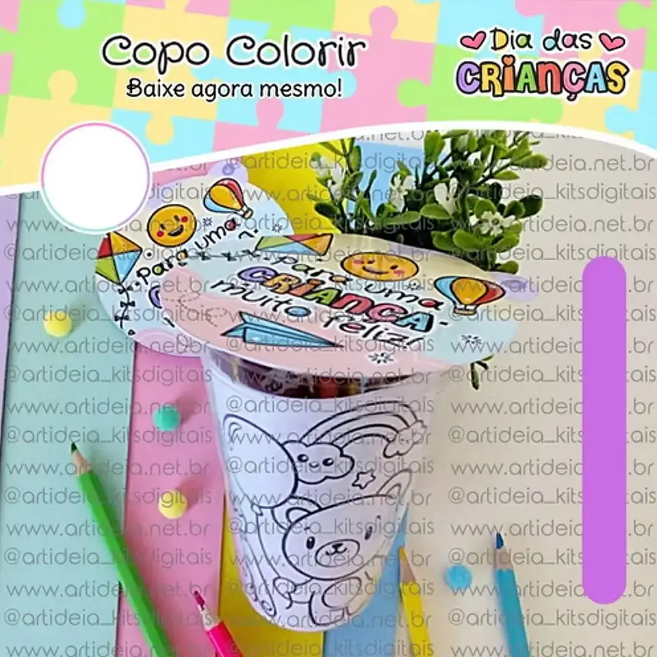 Arquivo Dia das Crianças Copo Colorir - Art Ideia 1