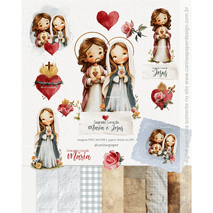 Kit Digital Sagrado Coração Maria e Jesus - Carinas Paper