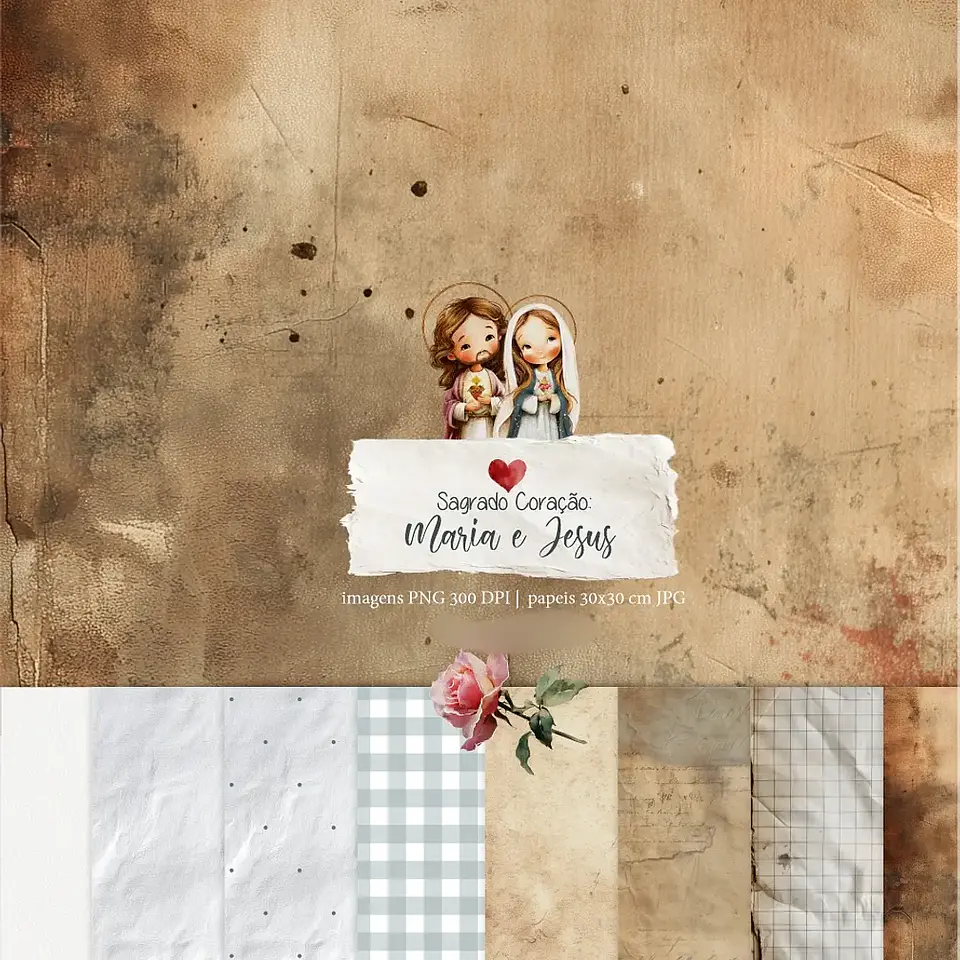 Kit Digital Sagrado Coração Maria e Jesus - Carinas Paper 2