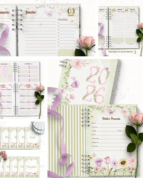 Combo Agendas 2026 e Perm Floral Rosa - Bicho Papel