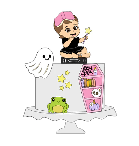 Arquivo Topo de Bolo Halloween Bebê com Livro