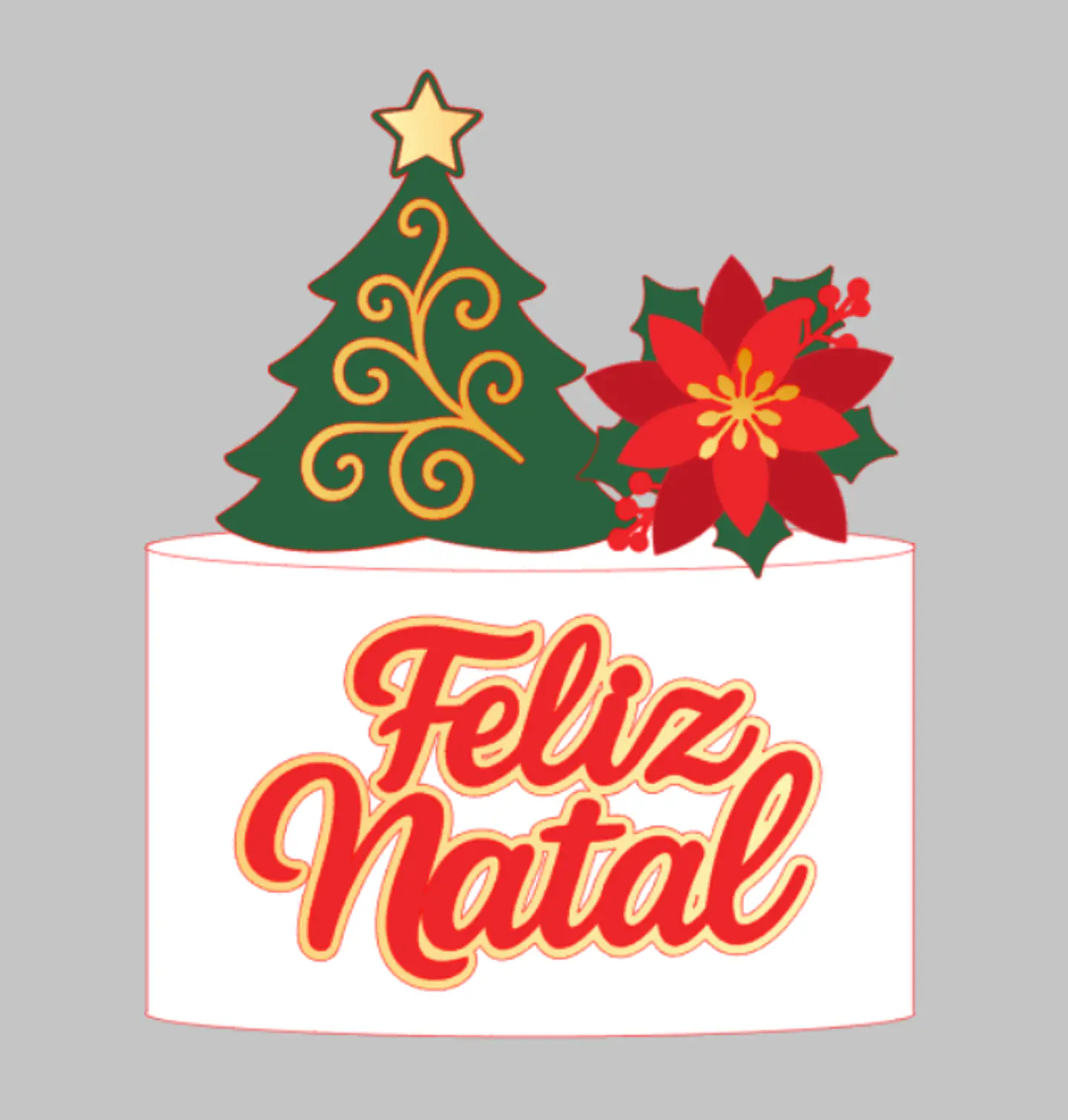 Arquivo Topo de Bolo Feliz Natal Àrvore e Flor 1