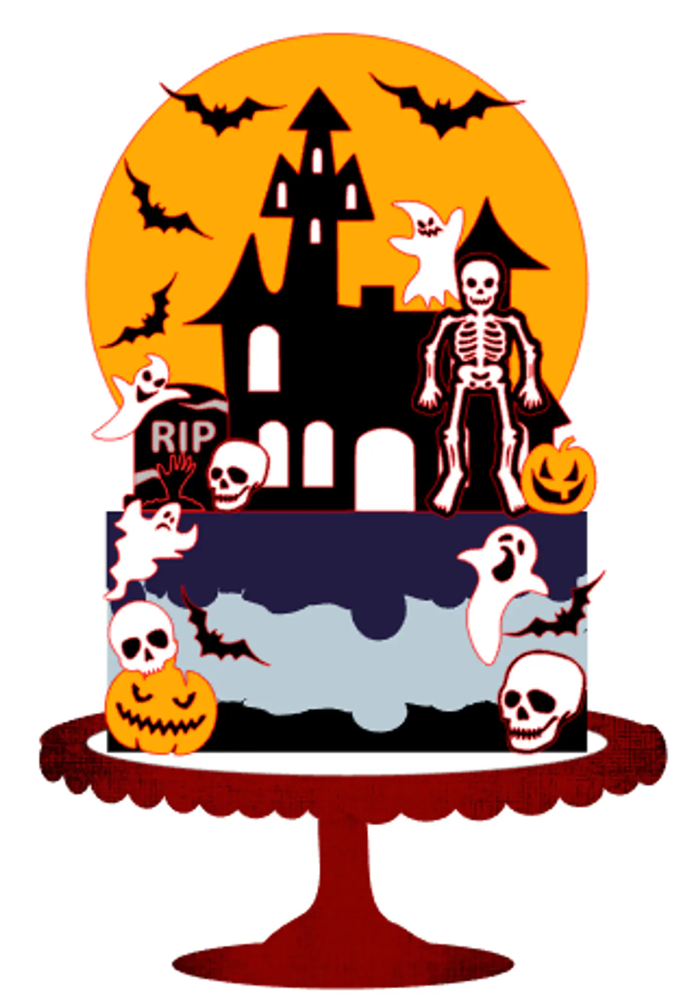 Arquivo Topo de Bolo Halloween Castelo Cemitério Caveira - EM CAMADAS 1
