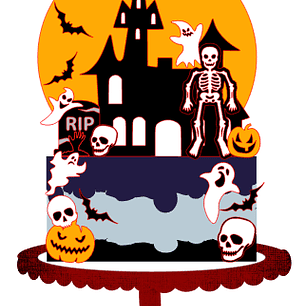 Arquivo Topo de Bolo Halloween Castelo Cemitério Caveira - EM CAMADAS