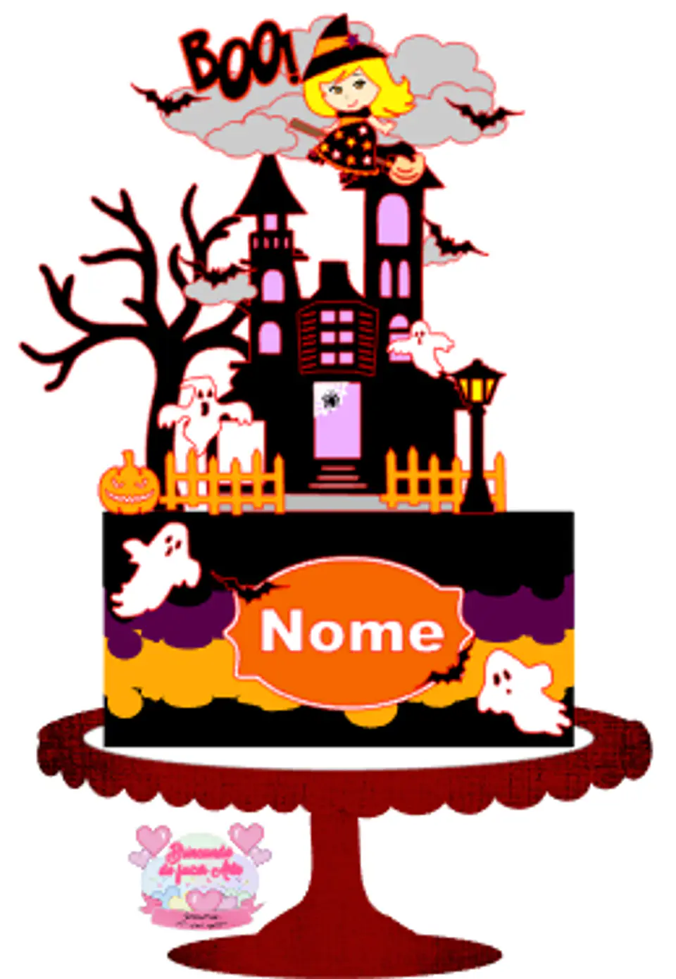 Arquivo Topo de Bolo Halloween Castelo Bruxinha Loira - EM CAMADAS 1