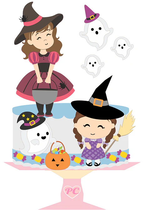 Arquivo Topo de Bolo Halloween Bruxinhas - EM CAMADAS