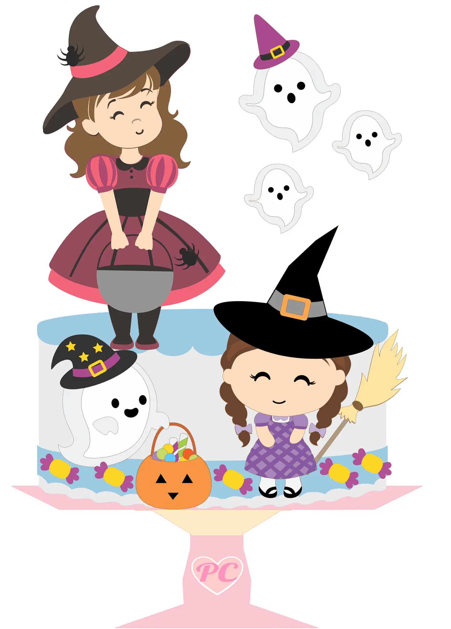 Arquivo Topo de Bolo Halloween Bruxinhas - EM CAMADAS 1