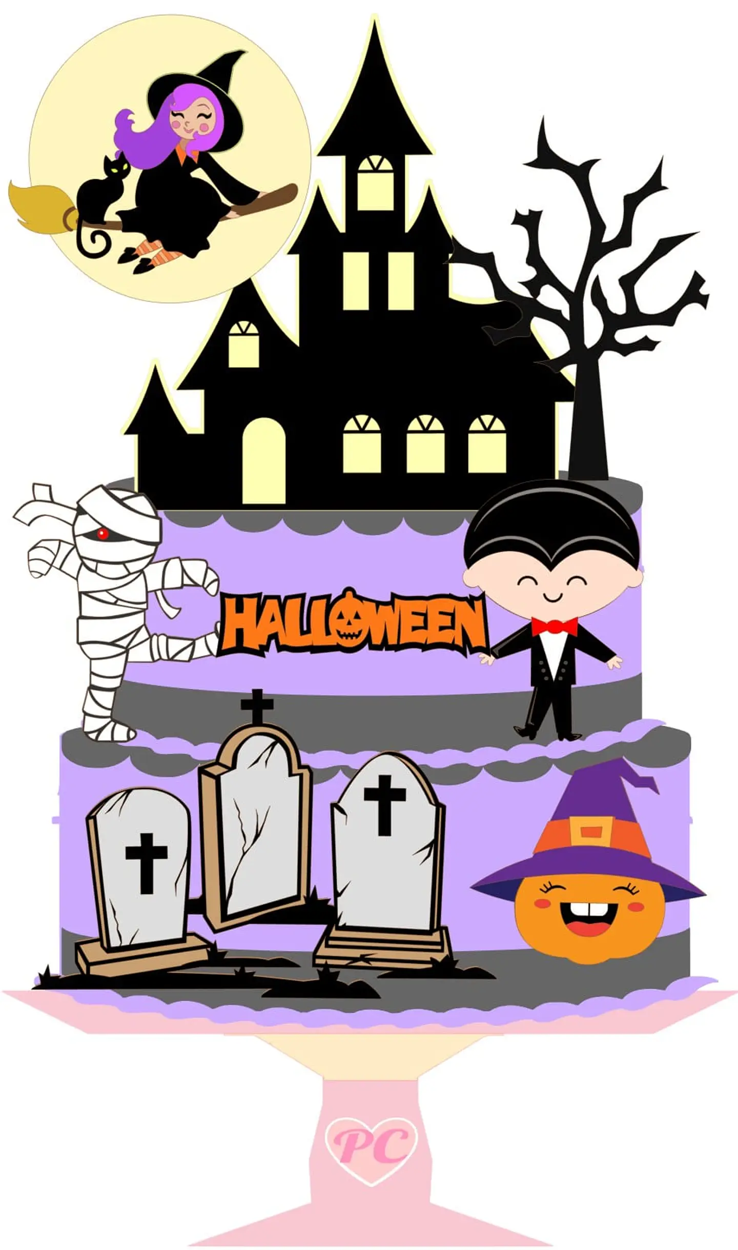 Arquivo Topo de Bolo Halloween Cemitério - EM CAMADAS 1
