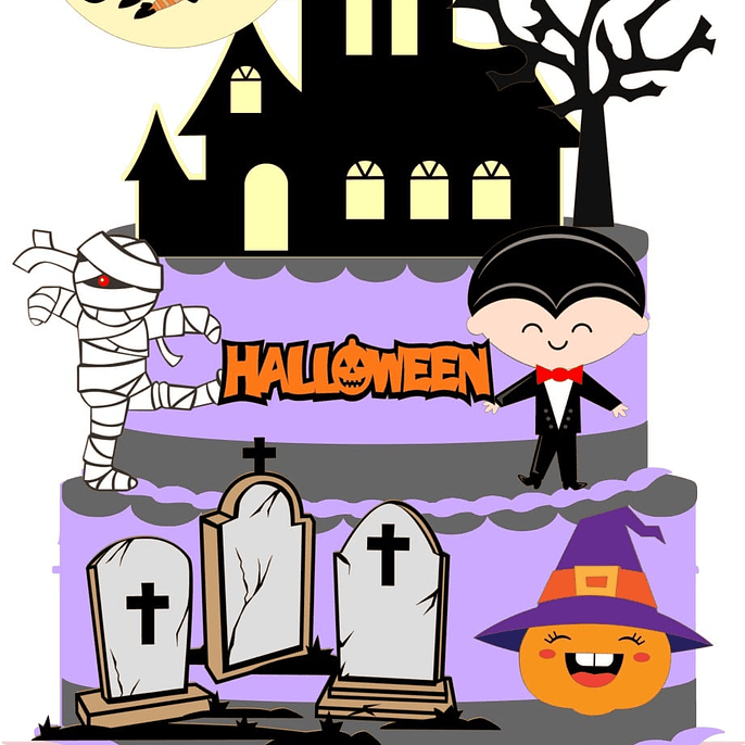 Arquivo Topo de Bolo Halloween Cemitério - EM CAMADAS 1