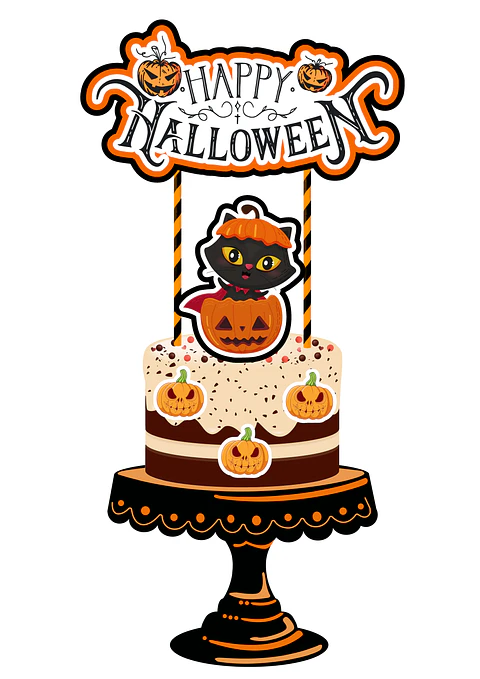 Arquivo Topo de Bolo Halloween Gato na Abóbora