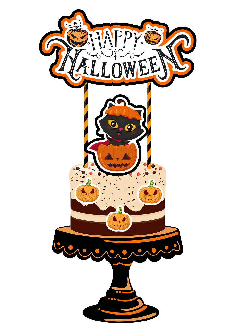 Arquivo Topo de Bolo Halloween Gato na Abóbora 1