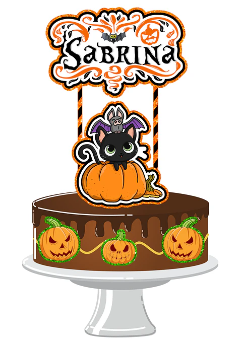 Arquivo Topo de Bolo Halloween Gato na Abóbora