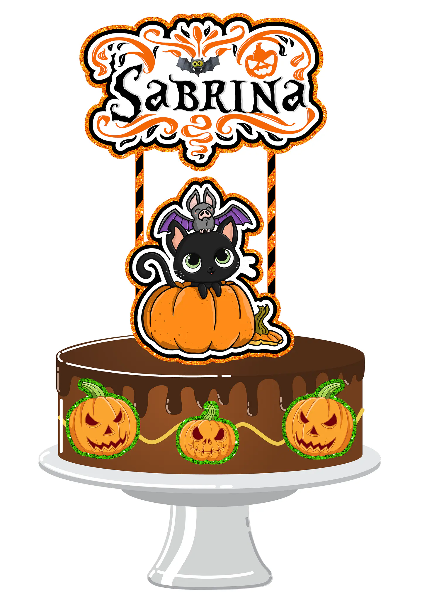 Arquivo Topo de Bolo Halloween Gato na Abóbora 1