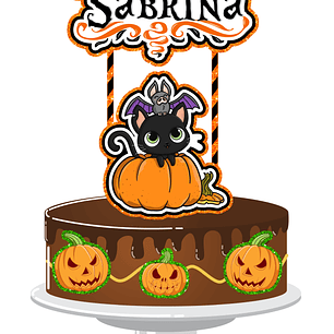 Arquivo Topo de Bolo Halloween Gato na Abóbora