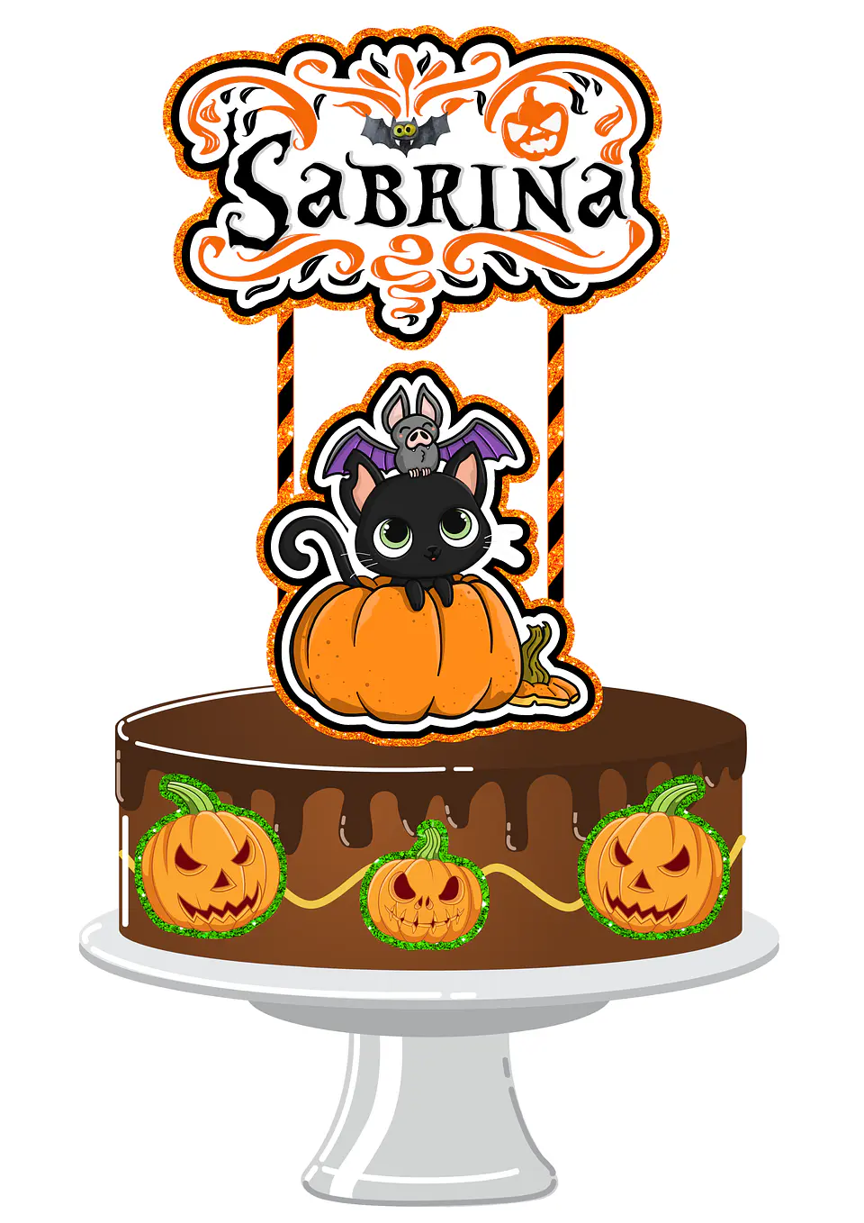 Arquivo Topo de Bolo Halloween Gato na Abóbora 1