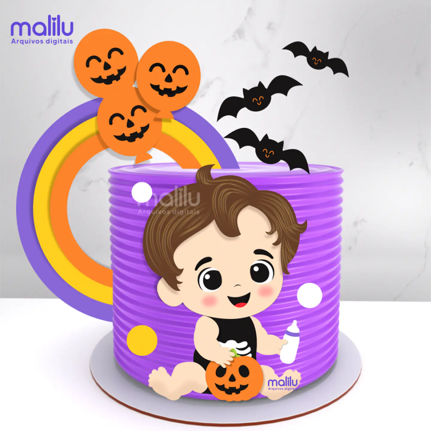 Arquivo Topo de Bolo Halloween Menino Arco íris EM CAMADAS - malilu 1