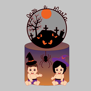Arquivo Topo de Bolo Halloween Baby Menino e Menina Circular - EM CAMADAS