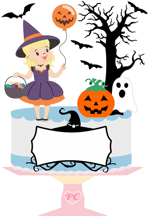 Arquivo Topo de Bolo Halloween Bruxinha segurando o balão - EM CAMADAS